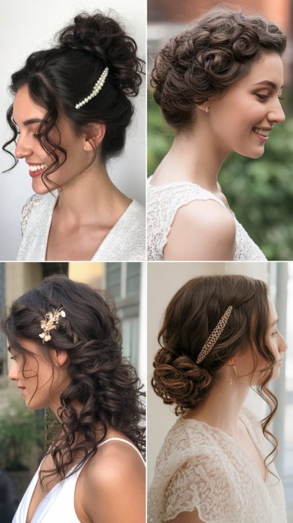 
 Twisted Curly Updo with Side Accent
