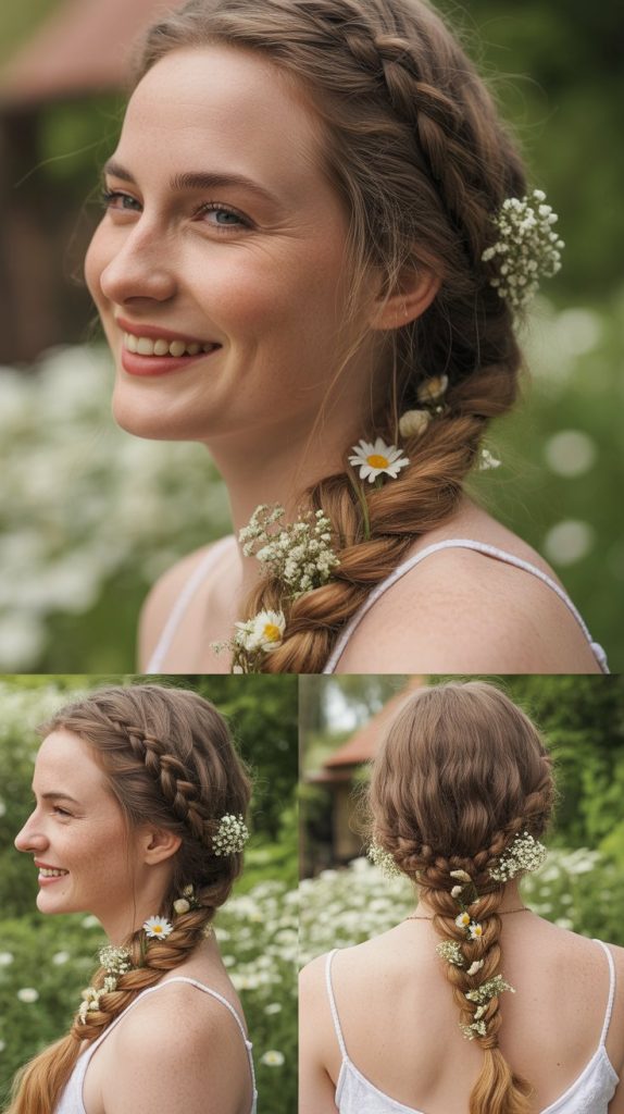 Fishtail Braid with Fresh Flower Inserts
