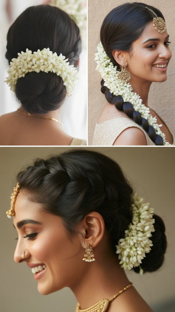 Traditional South Indian Bridal Bun with Jasmine Gajra