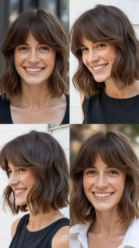 Textured Lob With Wispy Curtain Bangs