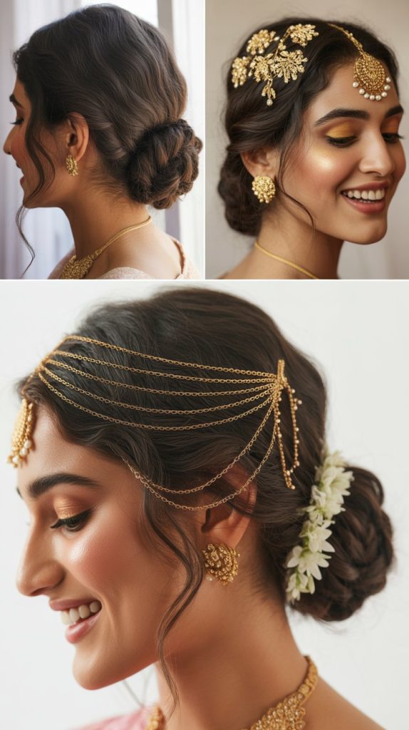 Low Messy Bun with Gold Accessories