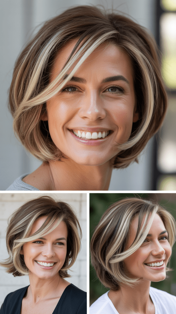 Vanilla Blonde Highlights on Short Brown Layers