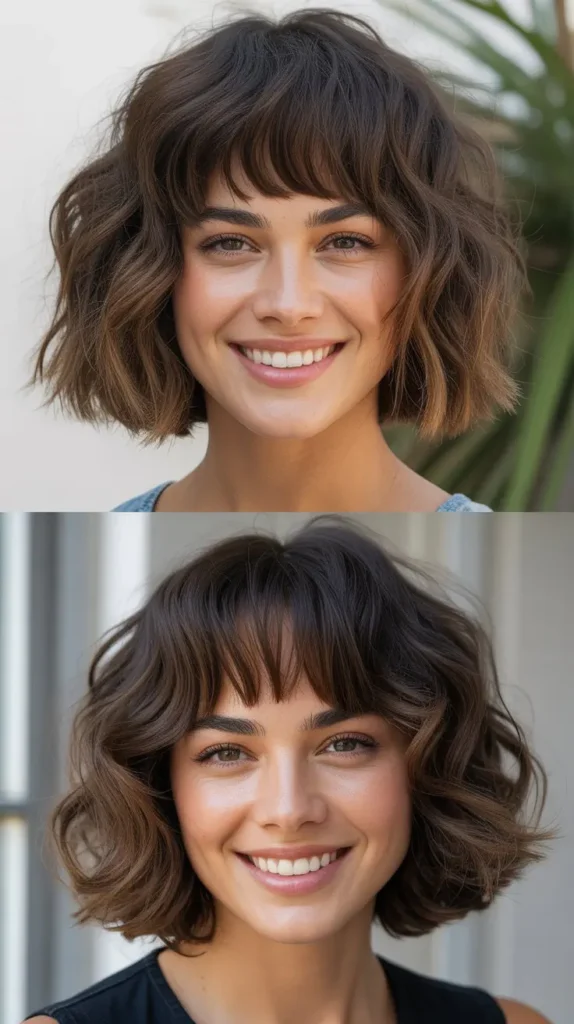 Shaggy Lob With Choppy Bangs