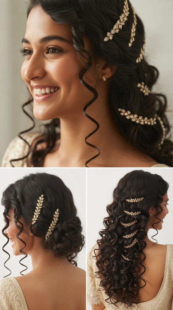 Spiral Curls with Jeweled Hairpins
