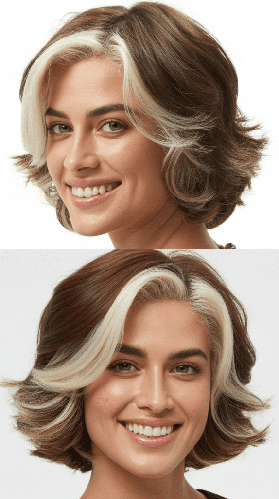 Icy Blonde Highlights on Brown Shag