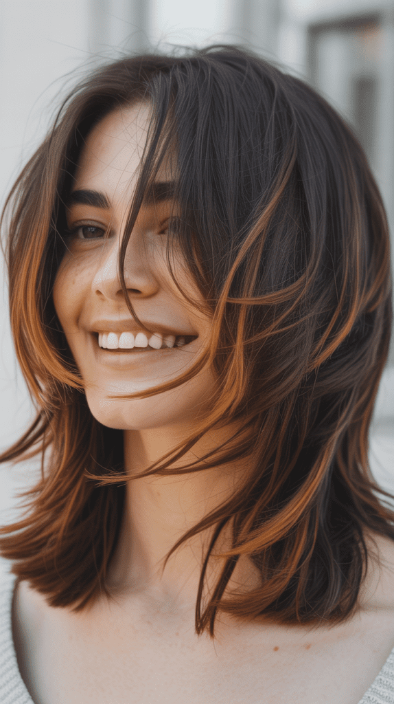 Cognac Highlights on Dark Brown Shag