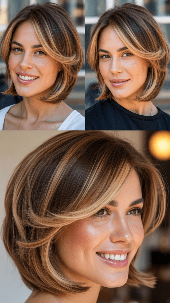 Crème Brûlée Highlights on Layered Brown Bob
