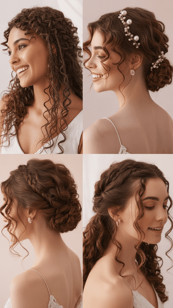 Romantic Curly Chignon with Side Braids