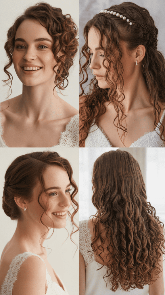 Curly Braided Updo with Floral Crown