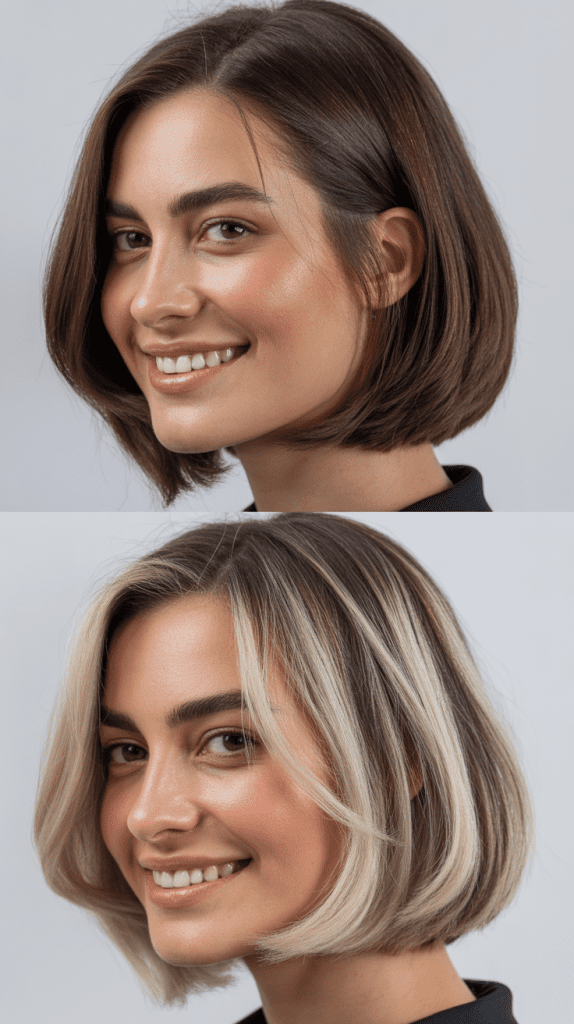 Ice Blonde Highlights on Cool Brown Bob