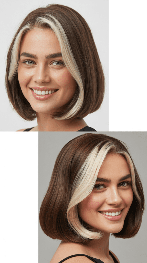 Ice Blonde Highlights on Cool Brown Bob