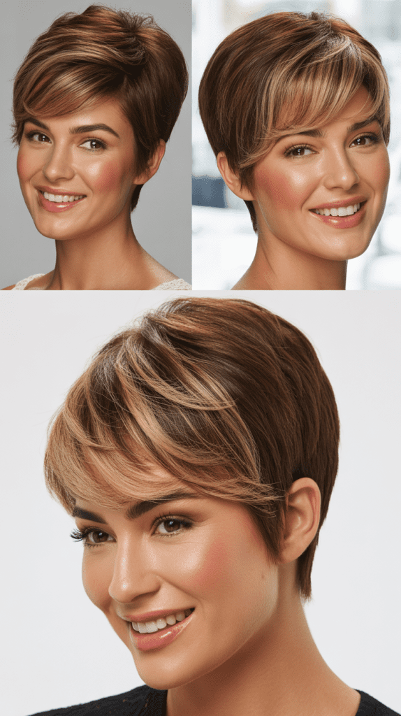 Blonde Babylights with Brown Base on Pixie