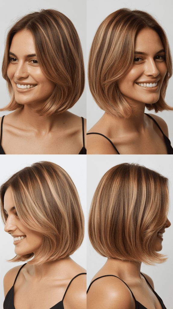 Oat Milk Highlights on Medium Brown Bob