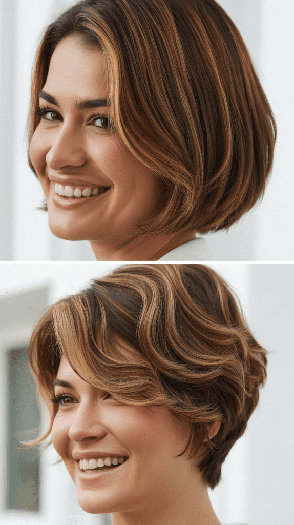 Wheat Blonde Highlights on Short Brown Hair 