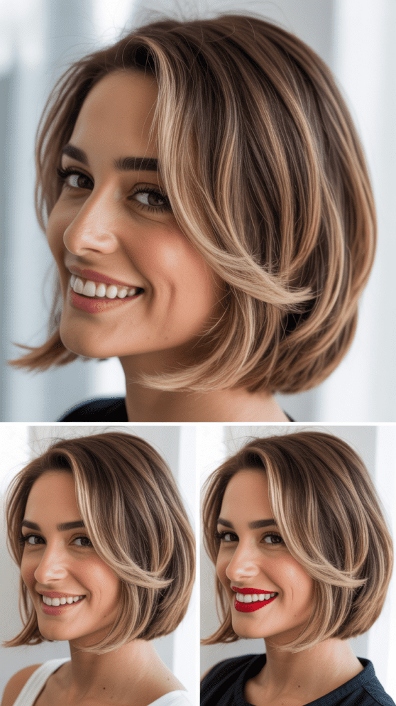 Champagne Highlights on Medium Brown Bob