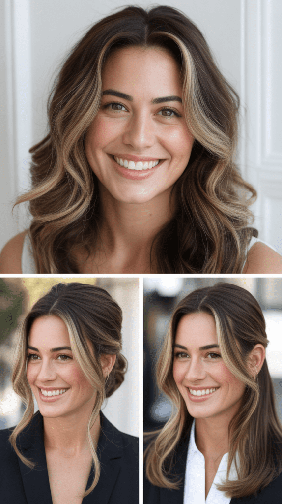 Dark Brown with Blonde Face-Framing Highlights