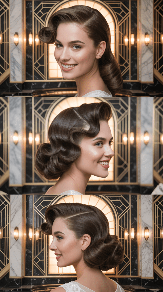 Deep Side Part with Pin Curls
