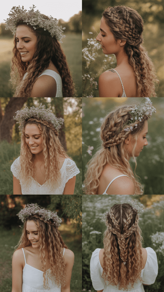 Braided Crown with Flowing Curls