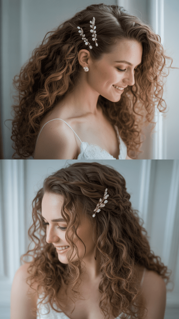 Loose Curls with Jeweled Hairpins
