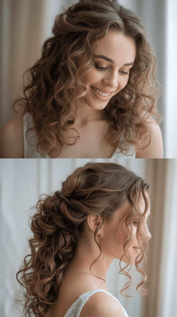 Romantic Loose Curls with Soft Updo Alternative
