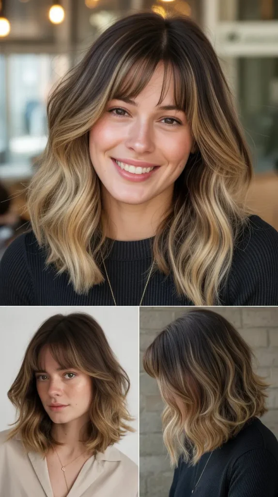 Dimensional Lob With Layered Bangs