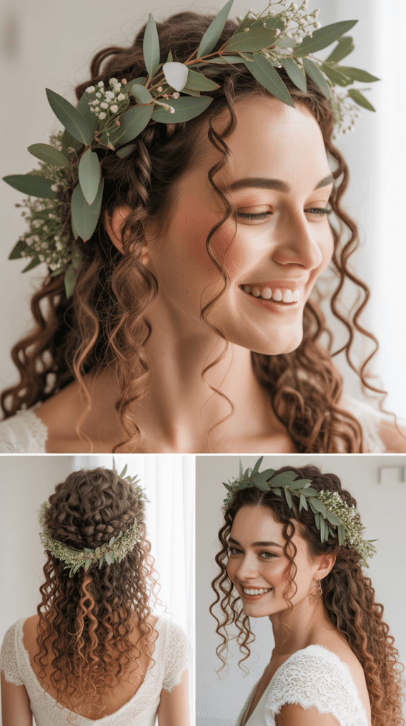 Curly Boho Braid with Greenery