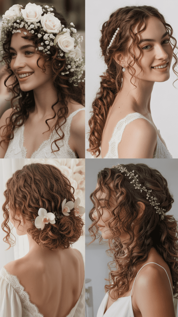 Romantic Cascading Curls with Fresh Flowers