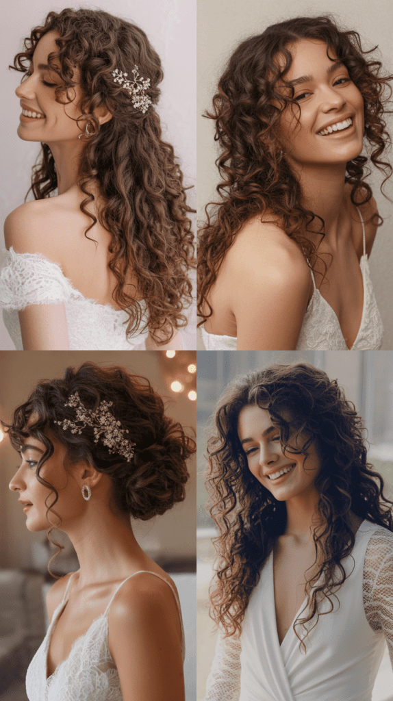 Curly Side-Swept with Floral Comb