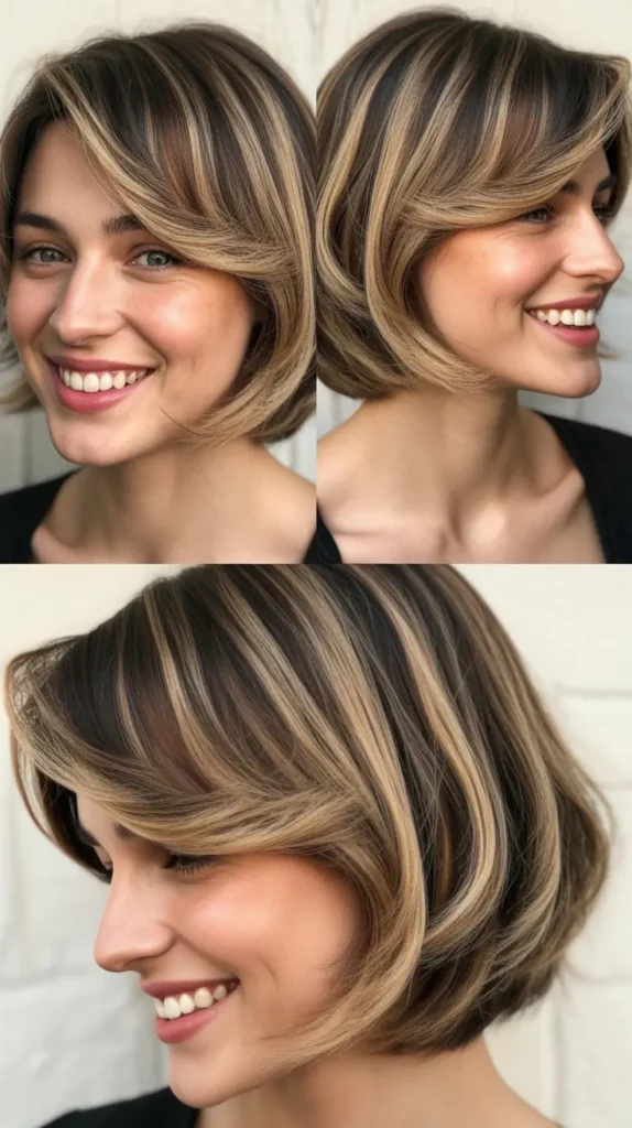 Graduated Lob With Swooping Bangs