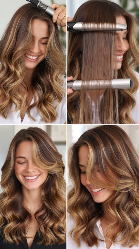  Heat Styling Golden Brown Hair With Caramel Highlights