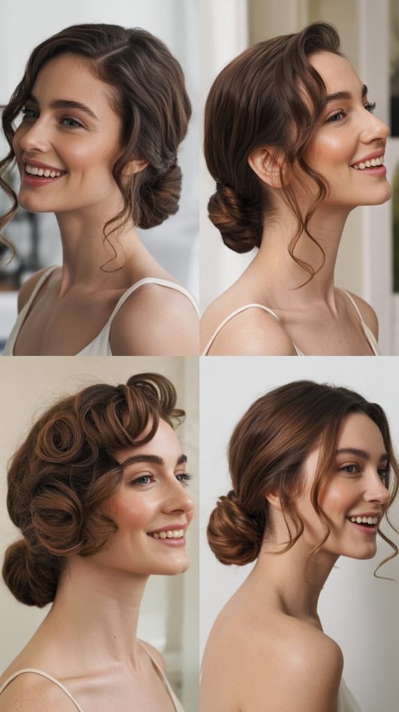 Side-Swept Low Bun with Curls