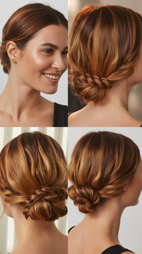 Updo Styling For Golden Brown With Caramel Highlights