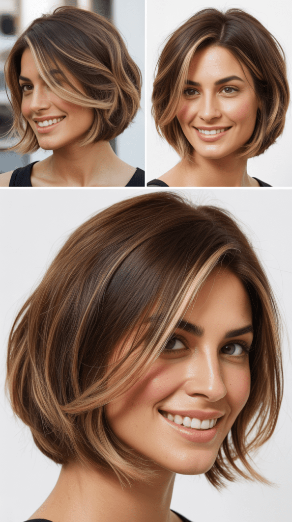 Dirty Blonde Highlights on Choppy Brown Bob