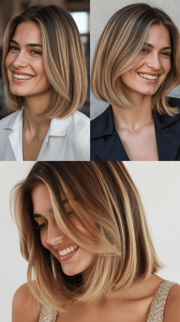  Champagne Blonde Balayage on Brown Lob