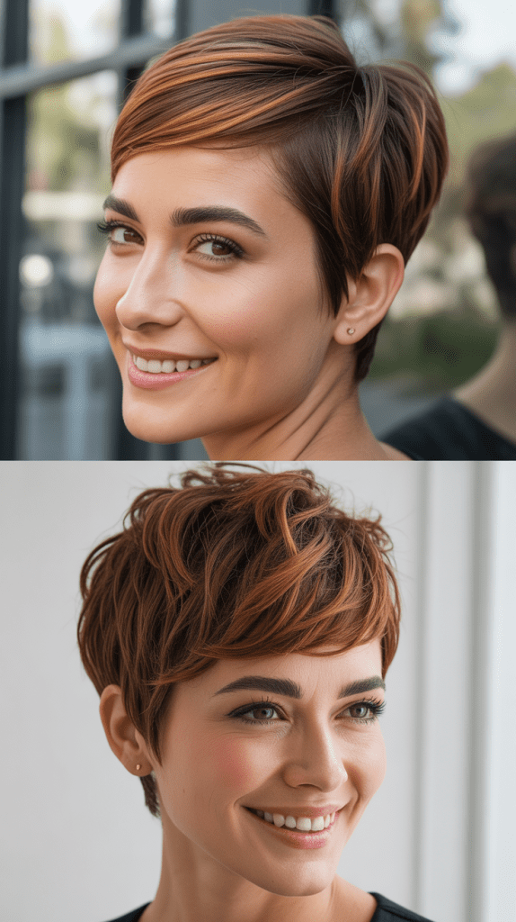 Bronze Highlights on Warm Brown Pixie