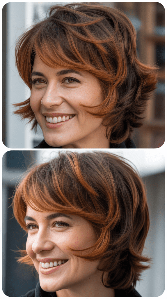 Russet Highlights on Brown Shag Cut