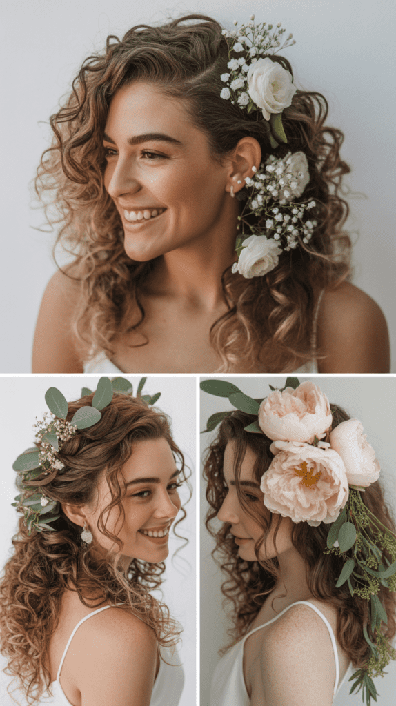 Asymmetrical Curls with Fresh Flowers
