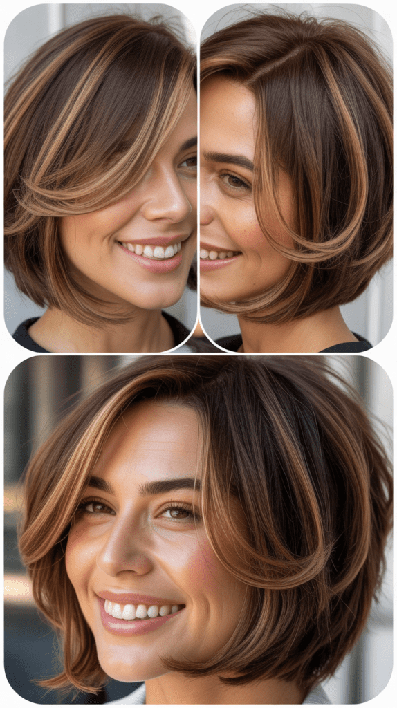 Pecan Highlights on Layered Brown Bob