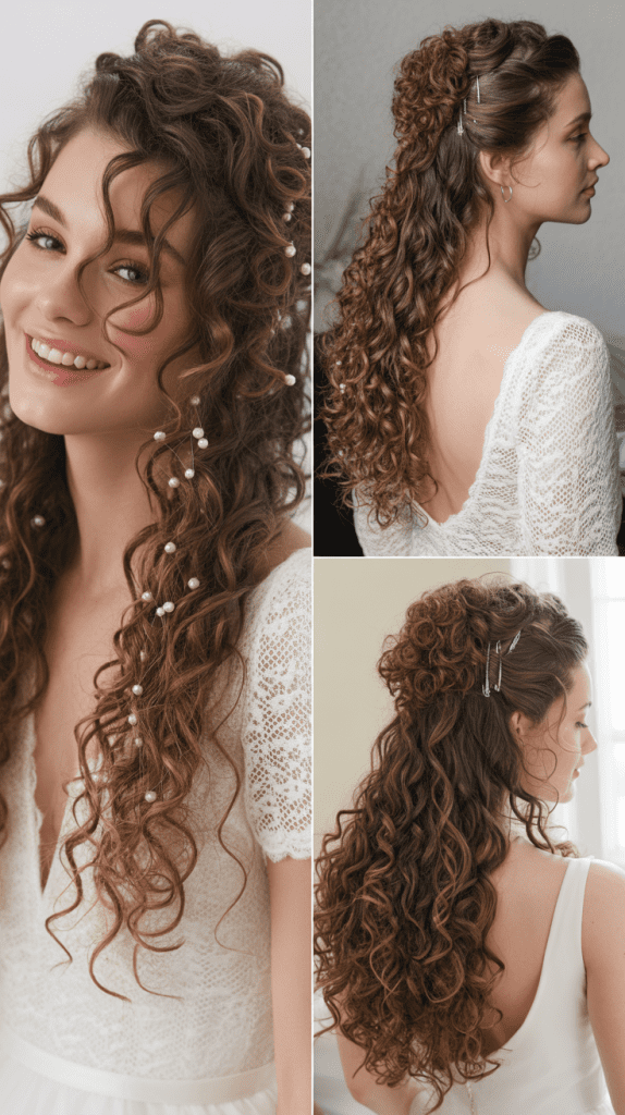Voluminous Curly Half-Up Topknot