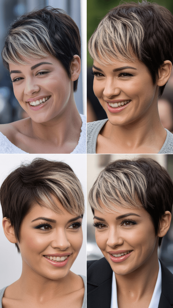 Platinum Streaks on Dark Brown Pixie