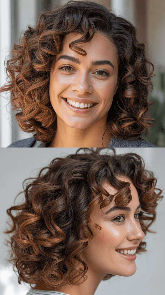 Caramel Balayage on Chocolate Brown Curls