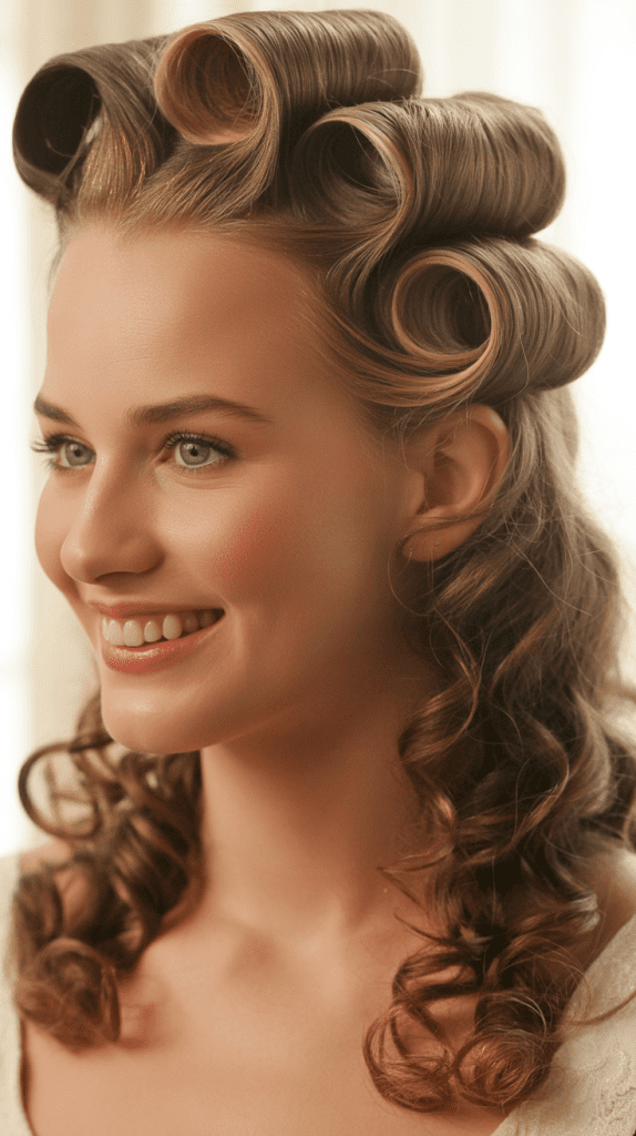 Vintage-Inspired Victory Rolls with Curls