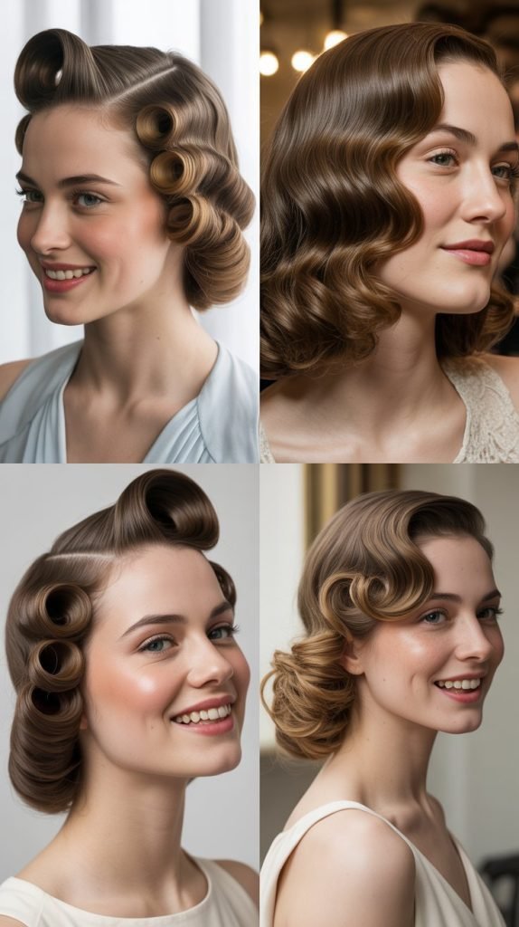Deep Side Part with Pin Curls