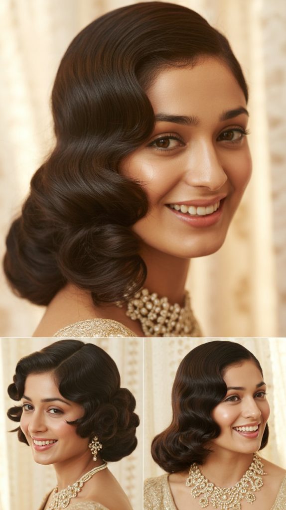 Vintage Hollywood Curls with Side Part