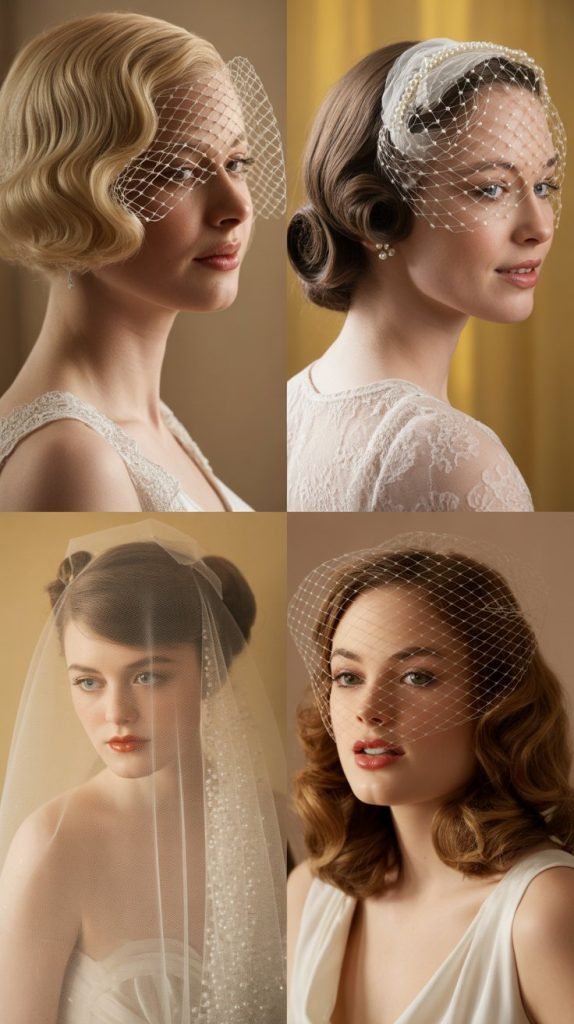 Vintage Curled Bob with Veil