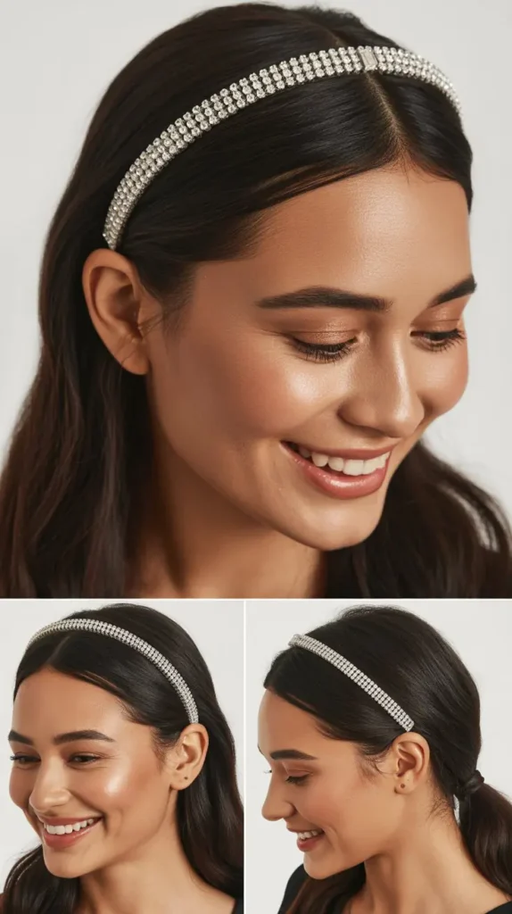Sleek Straight Hair with a Rhinestone Headband