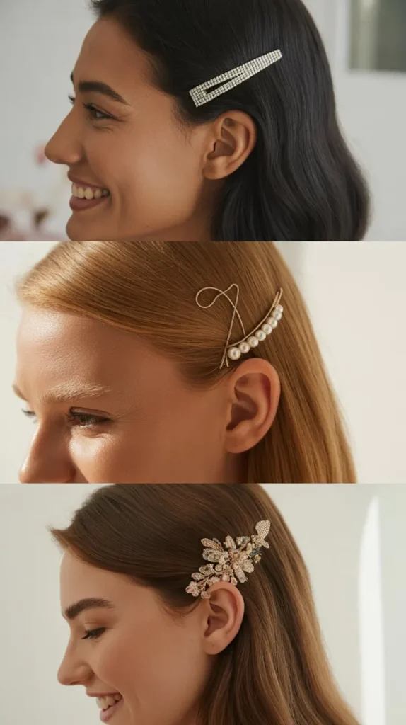 Sleek Straight Hair with an Embellished Hair Clip