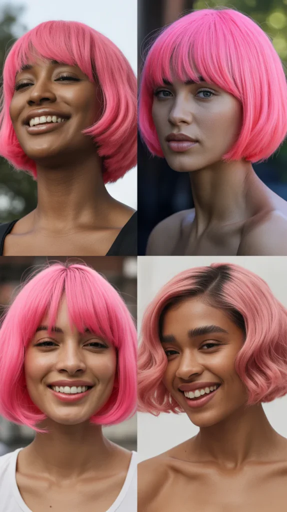  Hot Pink Bob Wig
