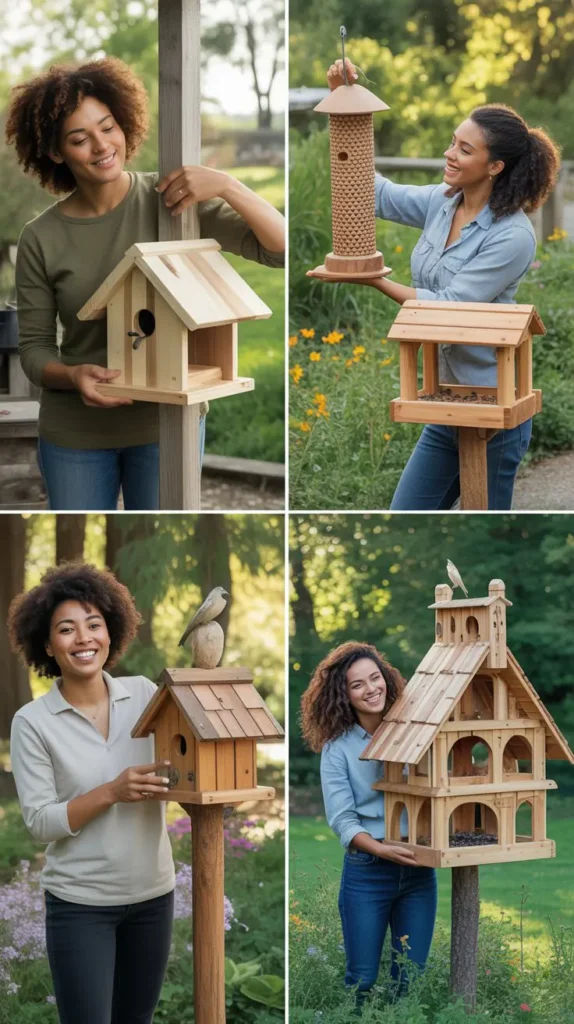 Wooden Bird Houses and Feeders