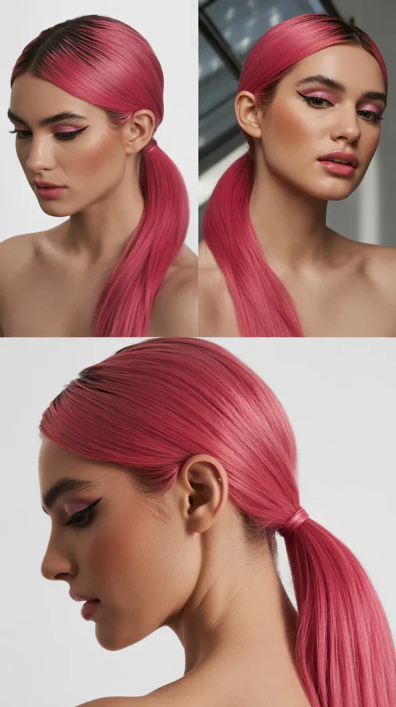 Hot Pink Sleek Half Up Half Down Ponytail